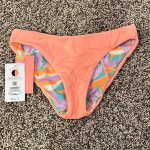 Maaji Coral Reversible Bikini Bottom with Multicolor Swirl Lining